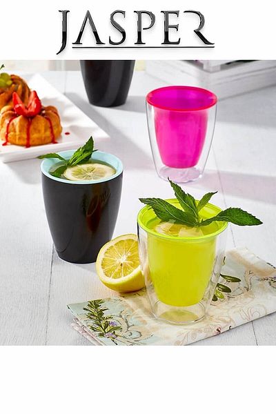 JASPER Urve Ur3107 Transparent Single Hand Fireproof Double Wall Decorative Multi-Purpose Party Leisure Cup