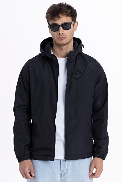 D1fference Men's Black Lined Windproof Hooded Pocket Raincoat - Windbreaker Jacket