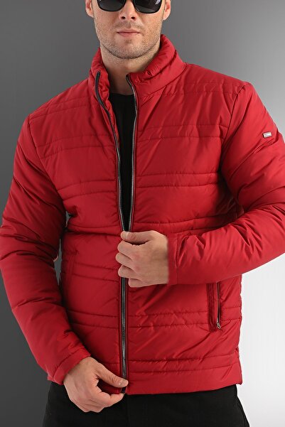 D1fference Férfi piros bélésű szélálló állógallér kabát