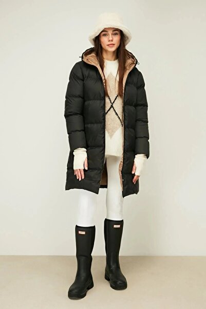 QAWWA Women's Black Water and Windproof Hooded Winter Coat & Coat & Parka