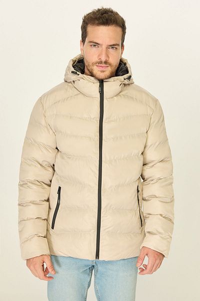 D1fference Men's Beige Hooded Windproof Puffer Winter Coat