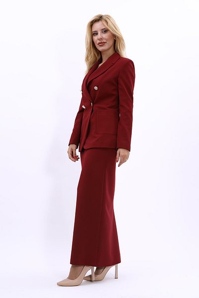 ÖNDER ÖZSOY Claret Red Jacket and Long Pencil Skirt Set - Pocket Bag