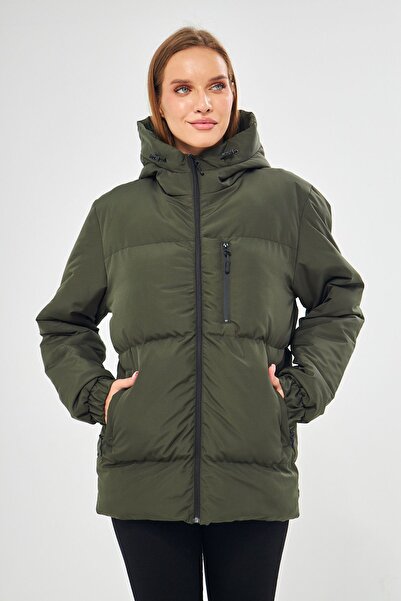 D1fference Dámská zimní bunda s kapucí a kapucí v barvě Khaki
