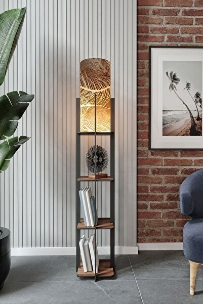 Halımax Luna Ahşap Raflı Leaf Modern Dekoratif Lambader
