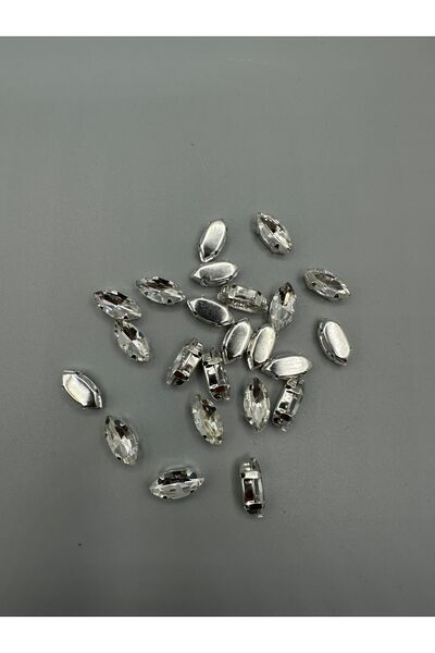 Egem aksesuar 7x15 (1,5 см) Стъклен камък в рамка тип „шатъл“, 20 броя, бял