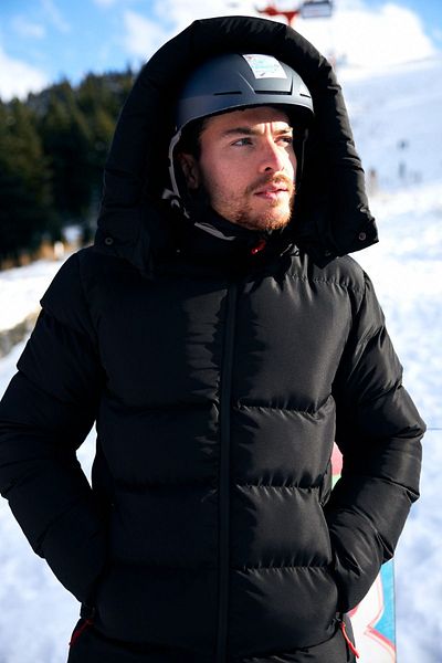 RİVERCLUP Pánský černý dlouhý zimní kabát s kapucí a kapucí