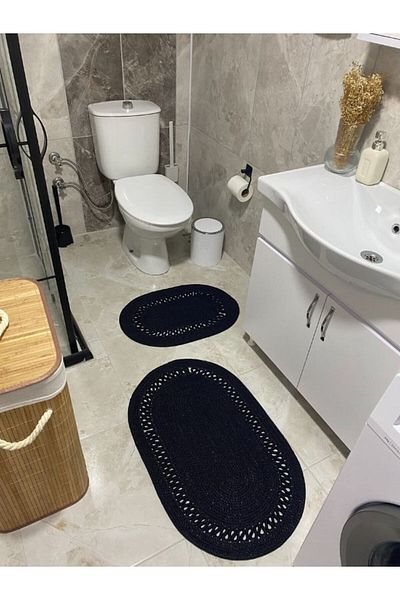 Halımax Milda Jute 2-Piece Bath Mat Double-Sided Non-Slip Washable Bath Mat Set 40x60cm & 50x80cm