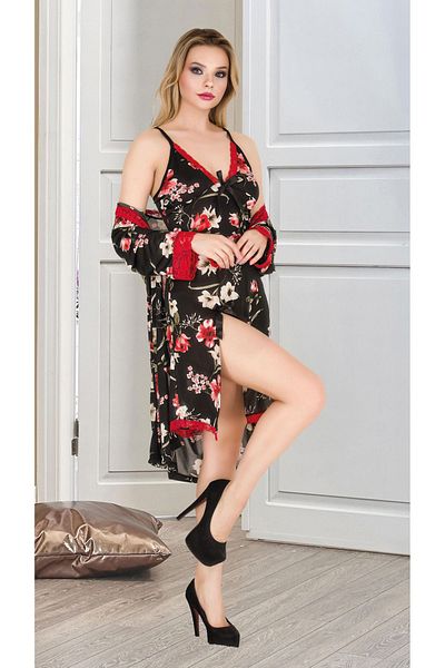 Cooqpoo Set de cămașă de noapte pentru femei, cu dantelă florală, mărimea S/m-l/xl, 2 piese