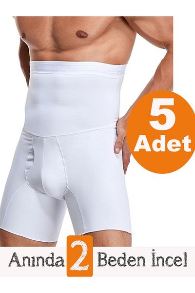 Cooqpoo Corset boxer fără cusături cu talie înaltă pentru bărbați 5 buc alb - întărirea burticii