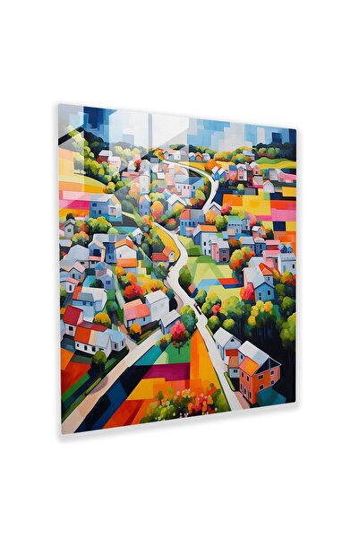 PaintedAnarchy Modern Villagescape - Glass Painting - Village, Wall Decoratio...