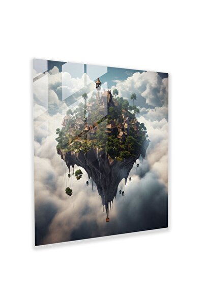 PaintedAnarchy Skyward Village Glass Painting - Village, Floating Village, Gl...