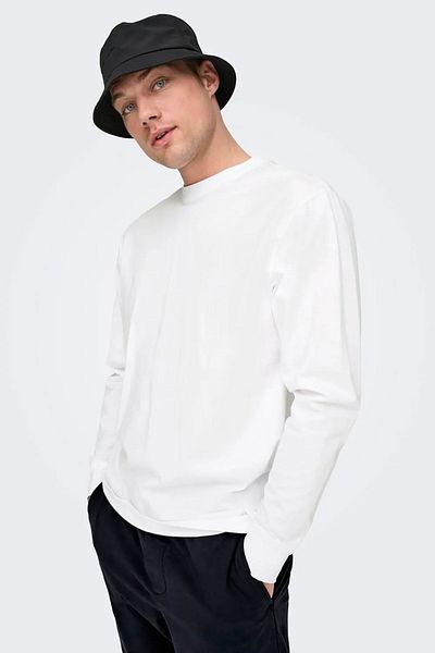 Only & Sons Onsfred Crew Neck White T-Shirt - 100% Cotton, Long Sleeve 22029674