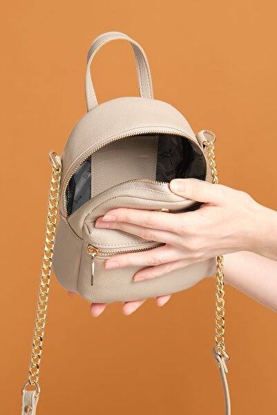 Garbalia Beige Women's Shoulder Bag - Small Size, Strap, Zipper and Card Holder