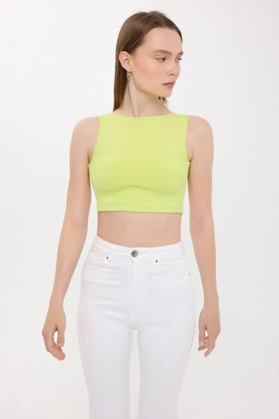 Hiccup Crew Neck and Back Detailed Zero Sleeve Blouse