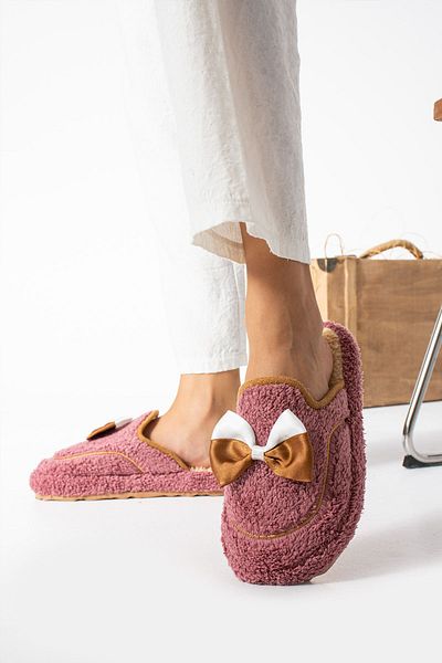 STOCON Dusty Rose Bowtie Χειμερινές γυναικείες παντόφλες Παντόφλες για το σπίτι Παντόφλες προίκας Παντόφλες δώρου Stc1020