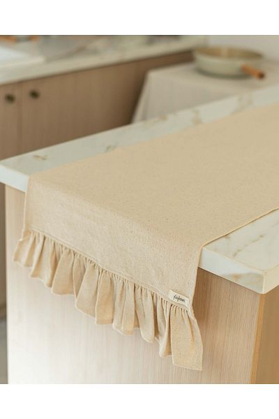 KaiHome Βαμβακερό Ακατέργαστο Λινό Ruffle Runner 40x150cm