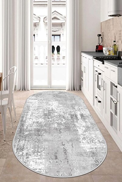 Zeria Home Digital Printed Oval Non-Slip Base Washable Carpet Runner - for Entrance Hallway and Kitchen