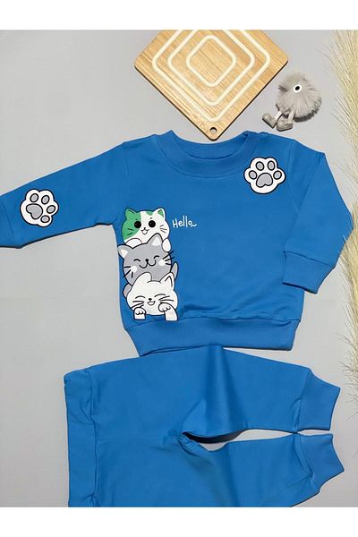 MGO KİDS Baby Boy Cat Printed 100% Cotton Combed 2 String 2 Pack, Set