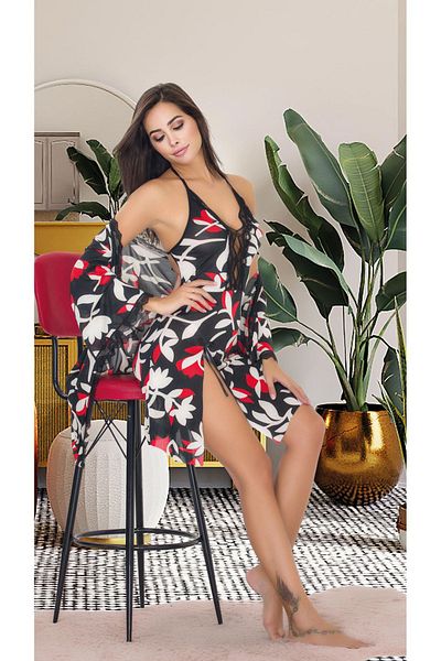 Cooqpoo New Season Patterned Lace S/M-L/Xl Size Rope Strap Women's 2-Piece Nightgown Dressing Gown Set