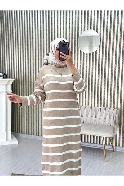 Moda Krash Tricotaj Rochie cu dungi