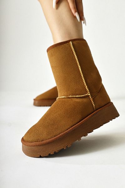 Limoya Lena-birgitta Tan Suede γυναικείες μπότες με γούνα στο εσωτερικό, γυναικεία μποτάκια