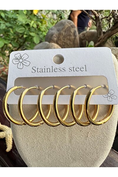 Home Taşsız Halka Takım Küpe İthal Paslanmaz Çelik