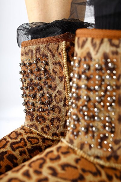 Limoya Γυναικείες μπότες με σχέδιο Leopard Suede - Pull-on Bootie με γούνα στο εσωτερικό και λεπτομέρεια με χάντρες