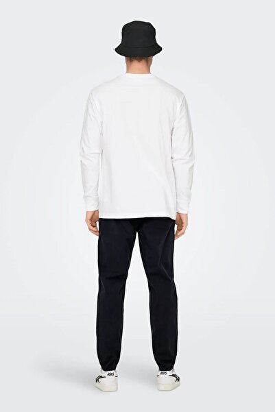 Only & Sons Λευκό μπλουζάκι Onsfred Crew Neck - 100% βαμβάκι, μακρυμάνικο 22029674