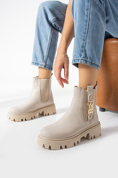 Moda Devrin Beige Women's Boots - Elastic and Thick Sole