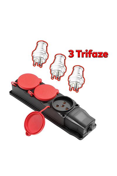 Badem10 3-Piece Group Socket - Industrial Type Electrical Socket with Three Phase Cover, Terminal and Wireless Rubber