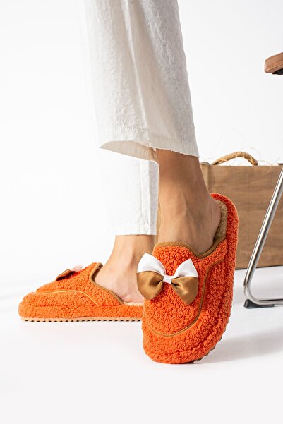 STOCON Πορτοκαλί παπιγιόν Χειμερινές γυναικείες παντόφλες - Dowry Gift House Slippers
