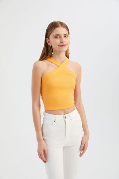 Hiccup Çapraz Önlü Halter Yaka Crop Top