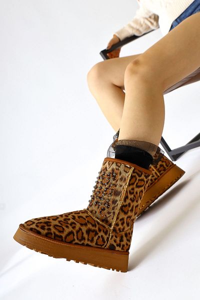 Limoya Γυναικείες μπότες με σχέδιο Leopard Suede - Pull-on Bootie με γούνα στο εσωτερικό και λεπτομέρεια με χάντρες