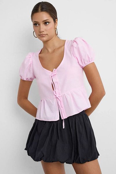Hiccup V-Neck Blouse with Slit Piping Detail