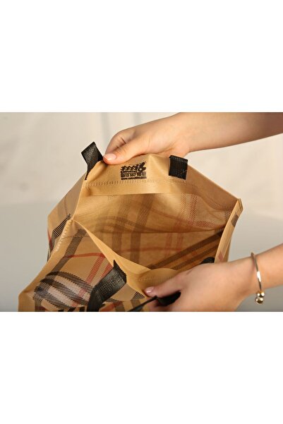 ÇABUKLAR Eczane Bez Çanta Körüklü Kahve Ekose (33x6x30 cm) - 50 Adet