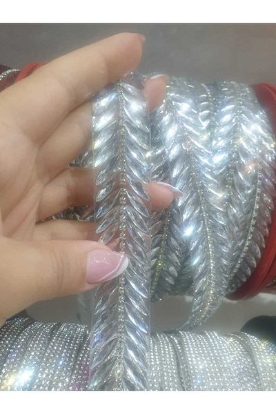 ESRA ŞELEM Iron-On Shuttle Jewelled Decorative Strip Applique Accessory Hobby Clothing Accessory