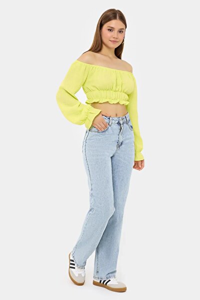 Hiccup Linen Crop Top - Shoulder Strap, Long Sleeve and Pleated Detail
