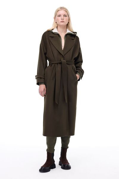 Perspective Sensorial Regular Fit Long Length False Sleeve Men's Collar Khaki Color Women's Coat