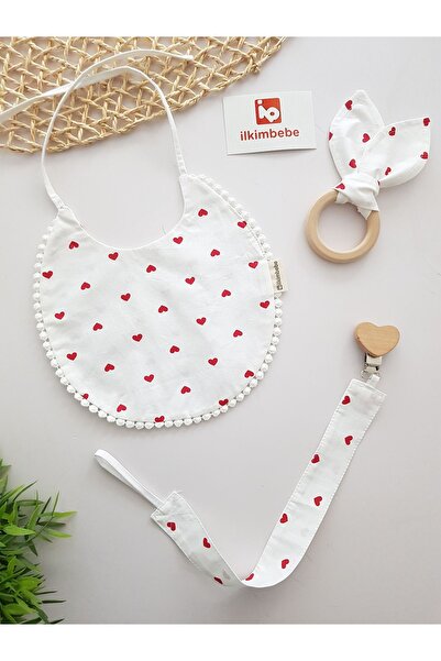 ib ilkimbebe طقم مريلة وسلسلة لهاية وعضاضة خشبية للأطفال والرضع