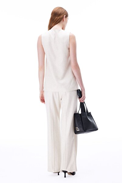 Perspective Beige Colored Monostar Regular Fit Women's Trousers - Wide Leg