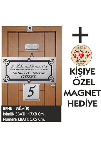 sıradışıhediyem malikel mülk  yazılı gümüş  rengi kapı isimliği ve numarası 2...