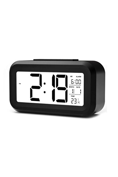 alfalink Fotoselli Işık Sensörlü Termometreli Alarmlı Dijital Masa Saati Siyah