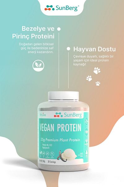 SunBerg Vanilla Flavored Vegan Protein - 30 Servings (25g Pea and Rice Protein)