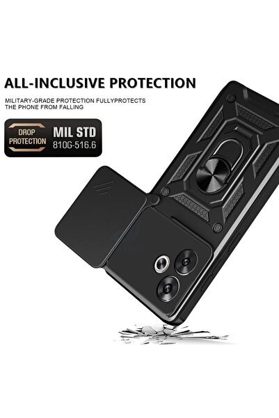 Fibaks Poco F6 Case Camera Protected Armor Military Tank Protective Cover with Sliding Ring