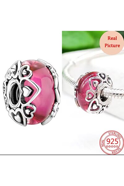 POSEİDONS JEWELLERY 925 Ayar Aşkınızı Ortaya Çıkarın Pembe Murano Cam Charm