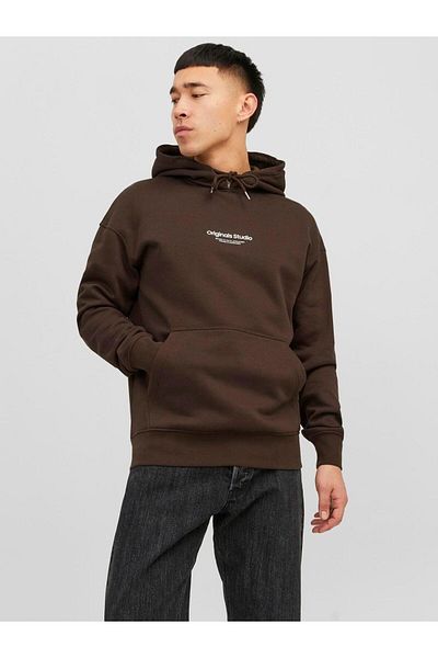 Jack & Jones Ανδρικό βαμβακερό φούτερ Jack&Jones Brown - Άνετο με κουκούλα, 12241687