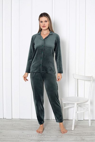 Asel Velvet Women's Pajama Set - Neck Buttoned