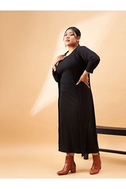 Sassafras By Styli Plus Ribbed Bodycon Midi Dress with Shrug Set