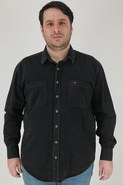 TOUSUS Ανδρικό πουκάμισο μεγάλου μεγέθους Navy Blue Denim Btl-3023-tss