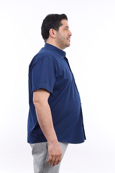 TOUSUS Ανδρικό μπλουζάκι μεγάλου μεγέθους Navy Blue Demin βαμβακερό πέτο με τσέπες με κοντό μανίκι KK-8022-TSS